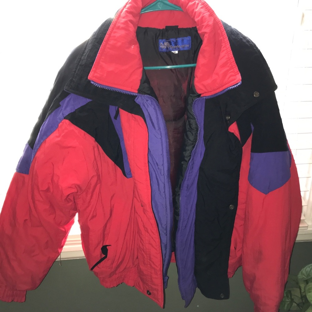Vintage Sportcaster Color Block Coat Red Purple